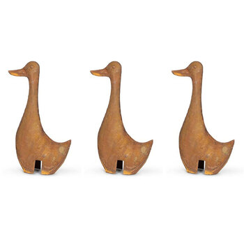 3x Duck Pot Sitter Rust Metal Outdoor Ornament Yard/Patio Garden Decor