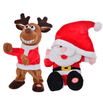 2pc Gibson Gifts Singing Santa w/ Hat and Dancing Reindeer Decor Set