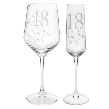 2pc Gibson Gifts 18 Birthday Crystal Wine & Champagne Glass Combo Set Clear