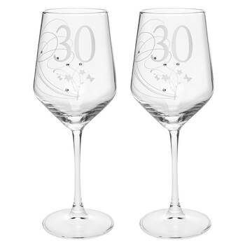 2PK Gibson Gifts 30 Birthday Crystal Wine Glass - Clear