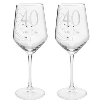 2PK Gibson Gifts 40 Birthday Crystal Wine Glass - Clear