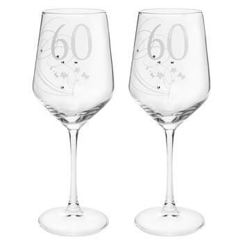 2PK Gibson Gifts 60 Birthday Crystal Wine Glass - Clear