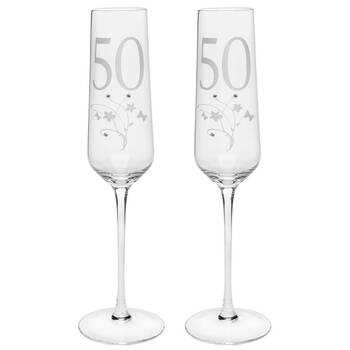 2PK Gibson Gifts 50 Birthday Crystal Champagne Glass - Clear