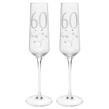 2PK Gibson Gifts 60 Birthday Crystal Champagne Glass - Clear