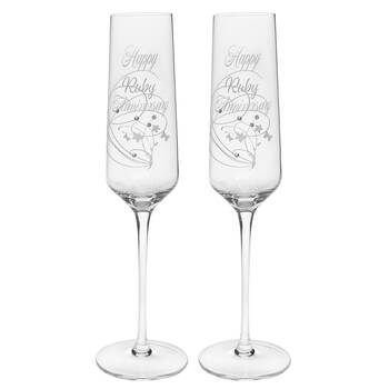 2pc Gibson Gifts Ruby Anniversary Flutes Wine Glasses Set - Clear
