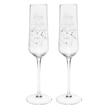2pc Gibson Gifts Golden Anniversary Flutes Wine Glasses Set - Clear