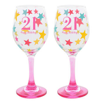 2PK Gibson Gifts 21 Birthday Party Wine Glass Drinkware - Pink