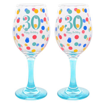 2PK Gibson Gifts 30 Birthday Party Wine Glass Drinkware - Blue
