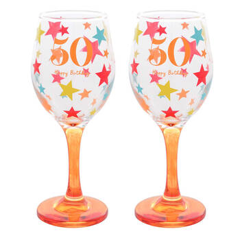 2PK Gibson Gifts 50 Birthday Party Wine Glass Drinkware - Orange