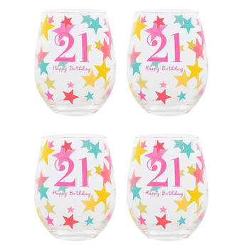 4PK Gibson Gifts 21 Birthday Party Stemless Glass Tumbler