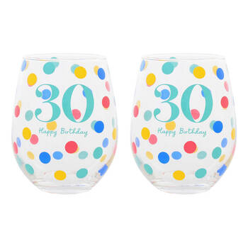 2PK Gibson Gifts 30 Birthday Party Stemless Glass Tumbler