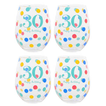 4PK Gibson Gifts 30 Birthday Party Stemless Glass Tumbler