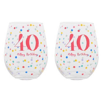 2PK Gibson Gifts 40 Birthday Party Stemless Glass Tumbler