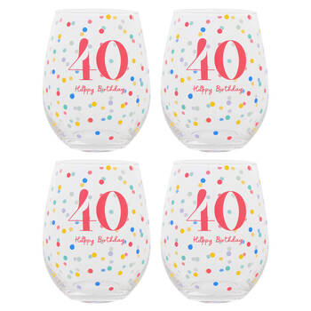 4PK Gibson Gifts 40 Birthday Party Stemless Glass Tumbler