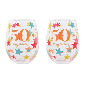 2PK Gibson Gifts 50 Birthday Party Stemless Glass Tumbler