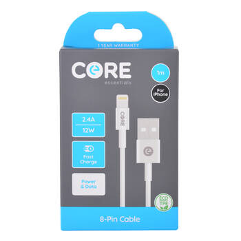 Core 8-Pin to USB-A Cable Charging Cord 1m For Apple iPhone 14/13 - White