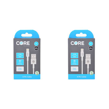 2PK Core 8-Pin to USB-A Cable Charging Cord 1m For Apple iPhone 14/13 - White