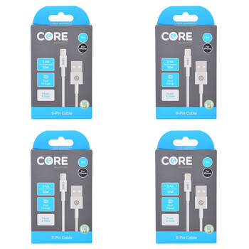 4PK Core 8-Pin to USB-A Cable Charging Cord 1m For Apple iPhone 14/13 - White