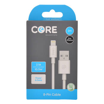 Core 8-Pin to USB-A Cable Charging Cord 2m For Apple iPhone 14/13 - White