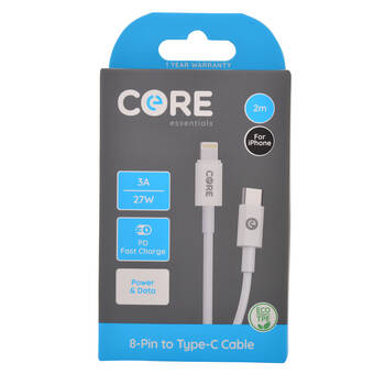 Core 8-Pin to USB-C Cable Charging Cord 2m For Apple iPhone 14/13 - White