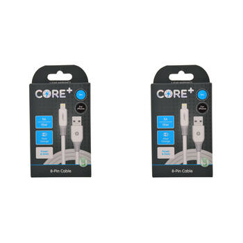 2PK Core+ 8-Pin to USB-A Cable Charging Cord 1m For Apple iPhone 14/13 - White