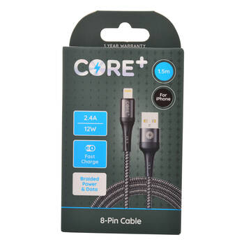 Core+ 8-Pin to USB-A Cable Charging Cord 1.5m For Apple iPhone 14/13 - Grey
