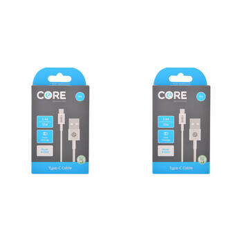 2PK Core USB-A to USB-C Cable Charging Cord 1m For Samsung Galaxy iPhone - White