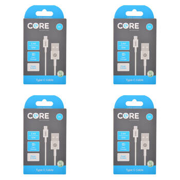 4PK Core USB-A to USB-C Cable Charging Cord 1m For Samsung Galaxy iPhone - White