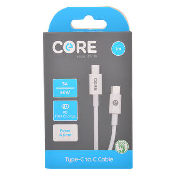 Core USB-C to Type-C Cable Charging Cord 1m For Samsung iPhone - White