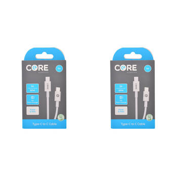 2PK Core USB-C to Type-C Cable Charging Cord 1m For Samsung iPhone - White