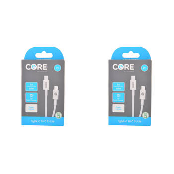 2PK Core USB-C to Type-C Cable Charging Cord 2m For Samsung iPhone - White