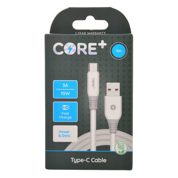 Core+ USB-C to USB-A Cable Charging Cord 1m For Samsung Galaxy iPhone - White