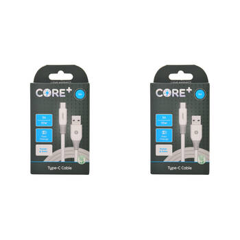 2PK Core+ USB-C to USB-A Cable Charging Cord 1m For Samsung Galaxy iPhone White