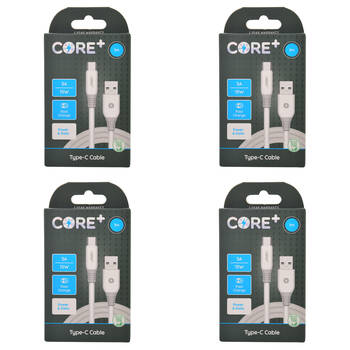 4PK Core+ USB-C to USB-A Cable Charging Cord 1m For Samsung Galaxy iPhone White