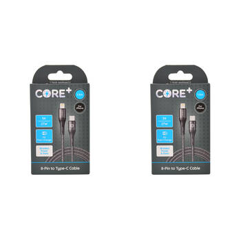 2PK Core+ 8-Pin to USB C Cable Charging Cord 1.5m For Apple iPhone 14/13 Black