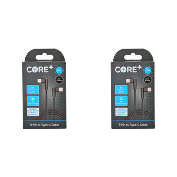 2PK Core+ 90D 8-Pin to USB-C Cable Charging Cord 1.5m For iPhone 14/13 - Black