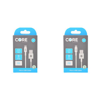2PK Core Essentials USB-A to Micro USB Cable Charging Cord 1m - White
