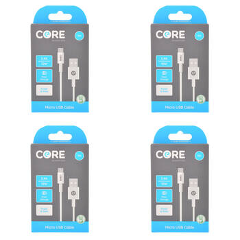 4PK Core Essentials USB-A to Micro USB Cable Charging Cord 1m - White