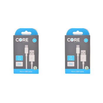 2PK Core Essentials USB-A to Micro USB Cable Charging Cord 2m - White
