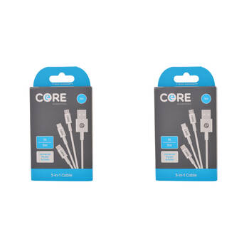 2PK Core 3in1 Micro USB-C to 8-Pin Cable Charging Cord 1m For iPhone/Samsung WHT