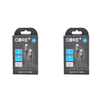2PK Core+ USB-C to Type C Braided Charging Cable 1.5m For Samsung iPhone - Grey