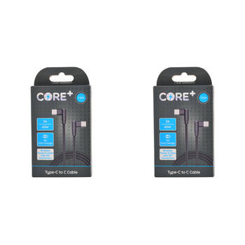 2PK Core 90-Degrees Type-C Charging Cable Data Cord 60W/1.5m - Black
