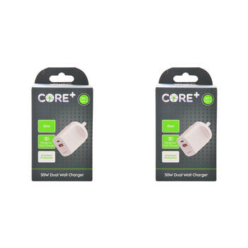 2PK Core Type-C/USB-A Dual Port Wall Charger 30W - White