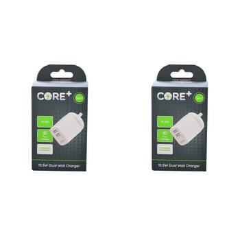 2PK Core Type-A Dual Port Wall Charger Adapter 15.5W - White