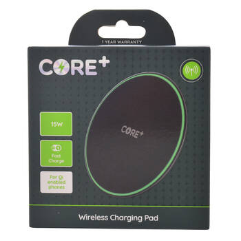 Core Qi Wireless Phone Charging Pad w/ Type-C/1m Cable 15W - Black