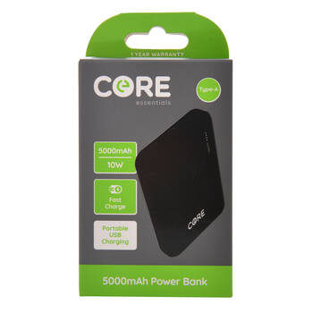 Core Essentials USB-A 5000mAh Power Bank 10W - Black 