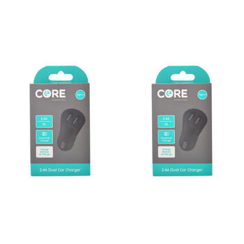 2PK Core Essentials Type-A Dual Port Car Charger 2.4A/1A  - Black