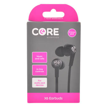 Core Essentials 3.5mm X6 Earphones/Earbuds In-Ear Wired w/ Mic - Black