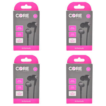 4PK Core Essentials 3.5mm X6 Earphones/Earbuds In-Ear Wired w/ Mic - Black