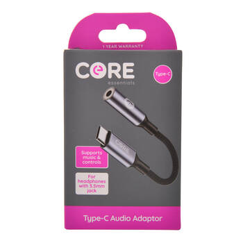 Core Essentials 3.5mm Jack to Type-C Audio Adaptor - Black